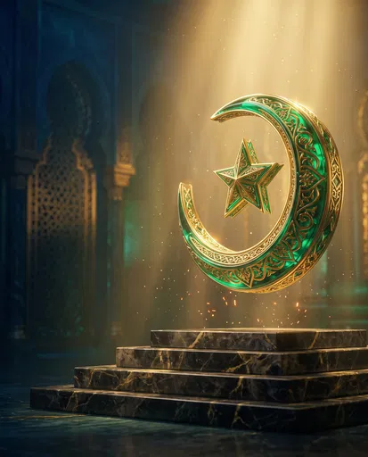 Emerald and Gold Crescent Moon Podium