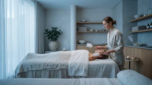 Spa Practitioner Using Feather Wands on Client