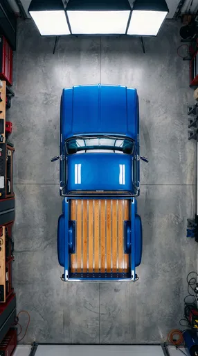 Overhead View of Vintage Blue Pickup Truck