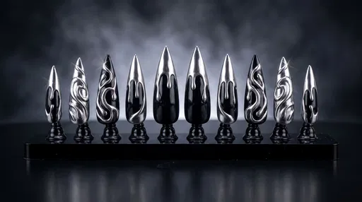 Black and Silver Chrome Stiletto Press-On Nails