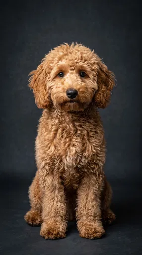 Studio Portrait of Apricot Mini Goldendoodle