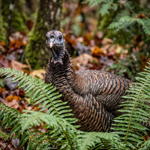 Wild Turkey Hen in Autumn Ferns