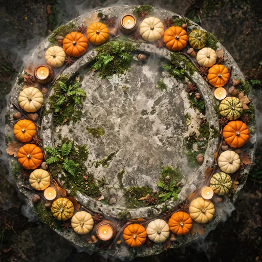 Autumn Stone Pedestal Flatlay With Pumpkins