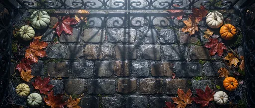 Autumn Cobblestone Flatlay With Mini Pumpkins