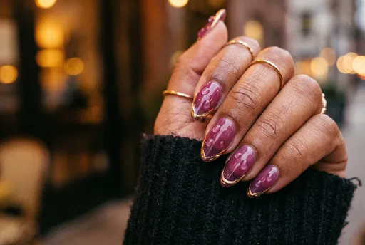 Berry Purple Manicure With Gold Tips