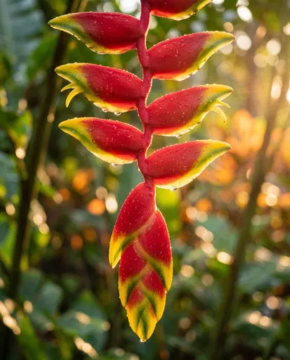 Red and Yellow Heliconia in Sunlight