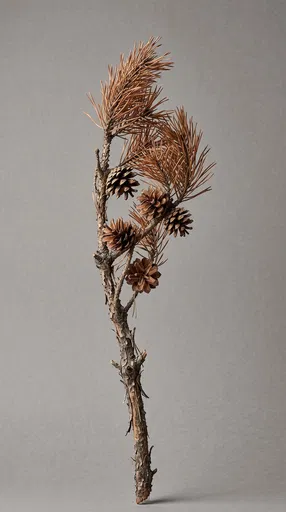 Dried Pine Branch on Grey Background