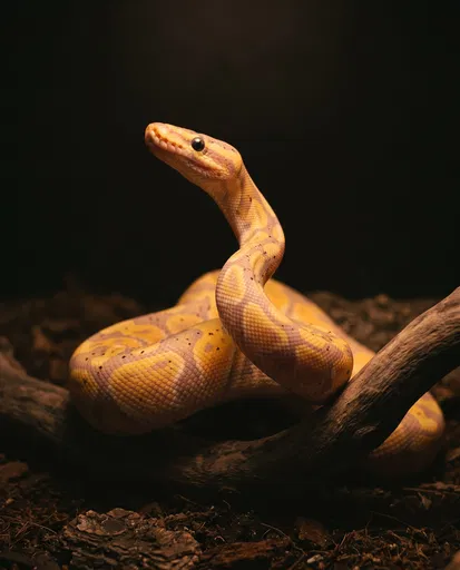 Banana Ball Python on Wooden Branch