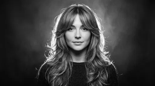 Monochrome Portrait of Woman with Layered Hair