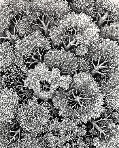 Black Ink Forest Canopy Illustration