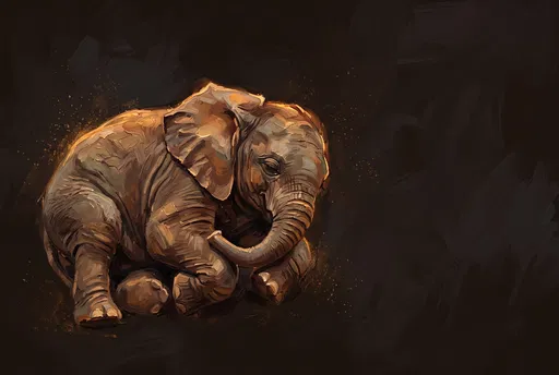 Painterly Sleeping Baby Elephant Illustration