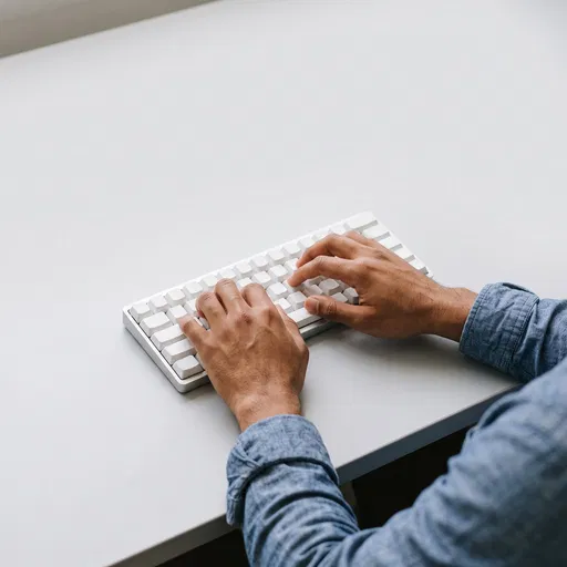 Hands Typing on Minimalist White Keyboard
