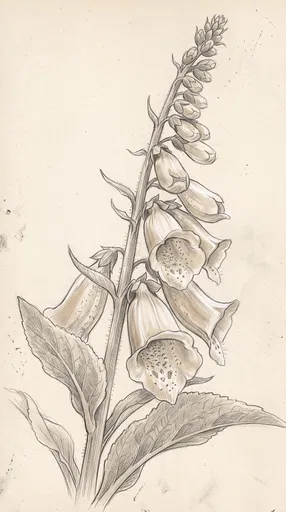 Botanical Pencil Drawing of Foxglove Flower