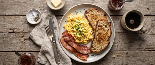 Rustic Farmhouse Breakfast With Eggs and Bacon