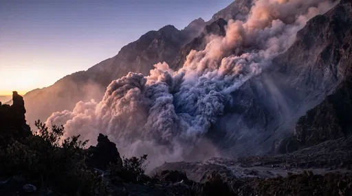 Pyroclastic Flow Down Mountain at Dawn