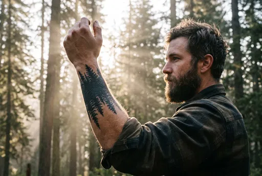 Bearded Man With Forest Forearm Tattoo