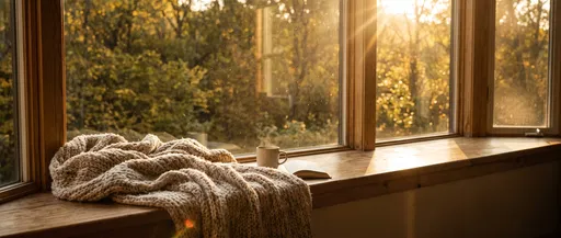 Cozy Autumn Window Sill With Blanket