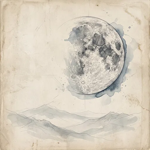 Vintage Sketch of Moon Over Mountains