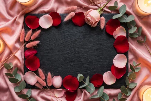 Romantic Slate Tray With Rose Petals