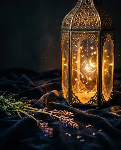 Glowing Lantern With Moon Charm and Lavender