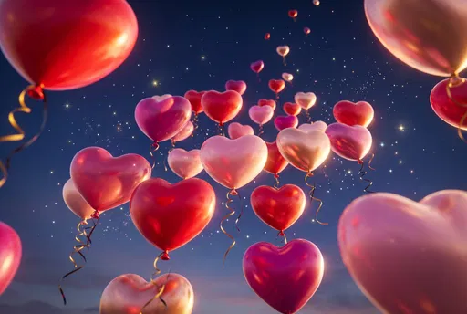 Glossy Heart Balloons in Starry Sky