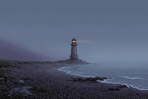 Pixel Art Lighthouse on Misty Coast
