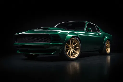 Green Restomod Muscle Car in Dark Studio