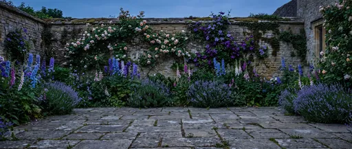 Cotswold Stone Courtyard Garden at Twilight