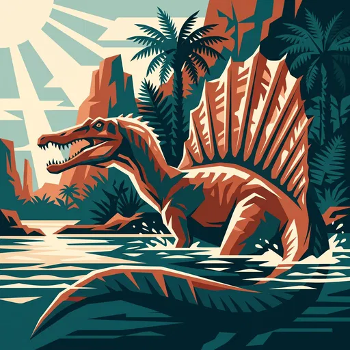 Geometric Vector Illustration of Spinosaurus in Water