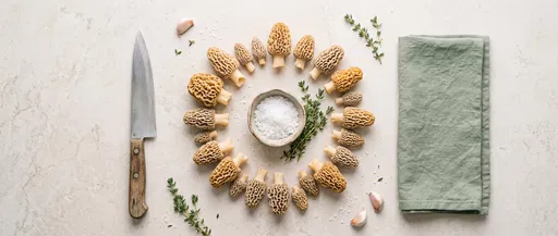 Morel Mushrooms Flat Lay Prep Station