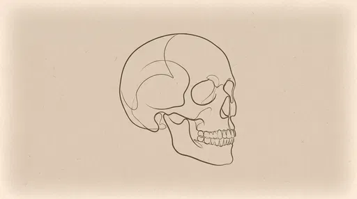 Minimalist Line Art Sketch of Human Skull