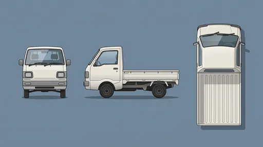 White Kei Truck Orthographic Views Illustration