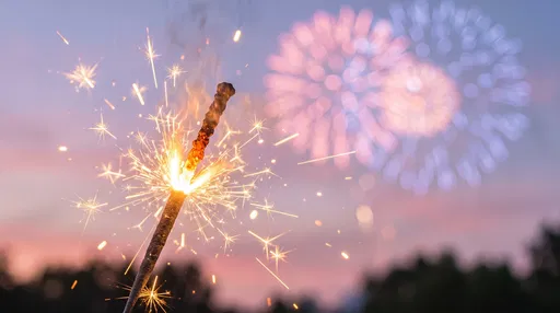 Burning Sparkler Against Pastel Twilight Fireworks