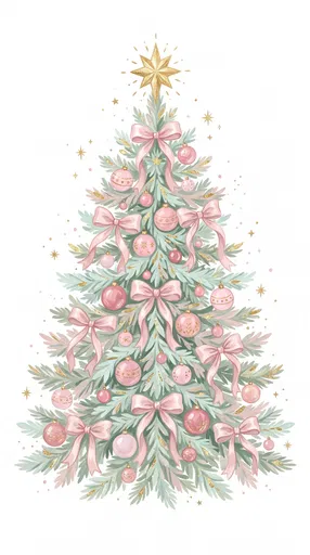 Pastel Pink and Gold Christmas Tree Clipart