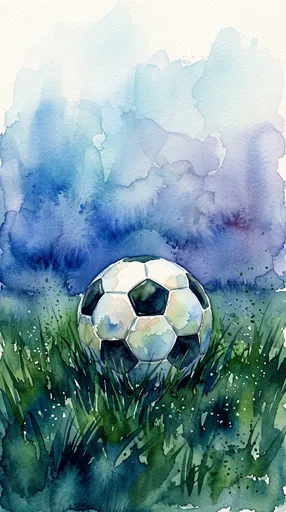 Watercolor Soccer Ball in Lush Grass