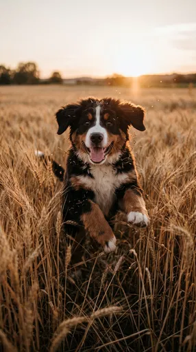 Bernese Mountain Dog Puppy in Wheat Field