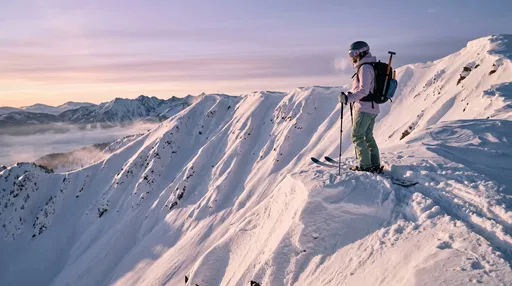 Female Backcountry Skier on Mountain Ridge