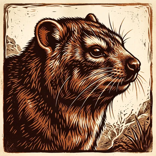 Linocut Illustration of Rock Hyrax Profile