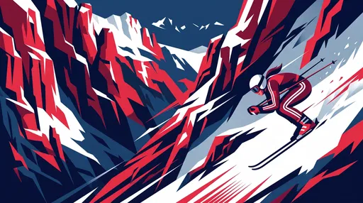 Retro Geometric Illustration of Female Alpine Skier