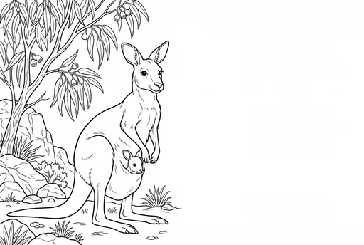 Kangaroo and Joey Coloring Page Template