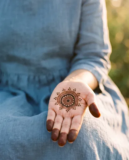 Open Palm With Gol Tikki Mehndi