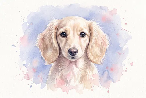 Cream Long-Haired Dachshund Watercolor Portrait