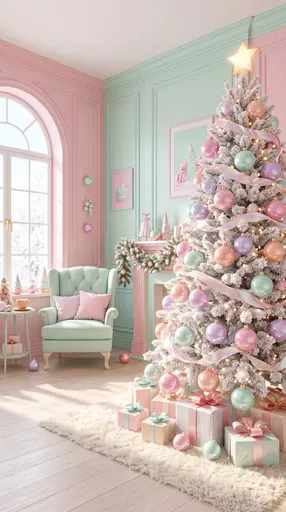 Pastel Christmas Tree in Pink Mint Room