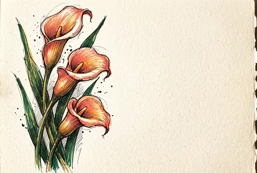 Coral Calla Lilies Ink Sketch