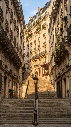 Sunlit Parisian Stone Steps and Apartments