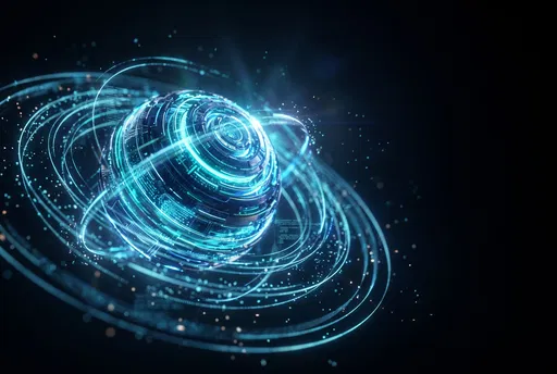Glowing Cyan AI Core with Orbital Rings