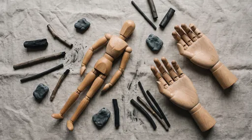 Wooden Artist Mannequin and Drawing Supplies