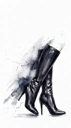 Watercolor Illustration of Black Heeled Boots