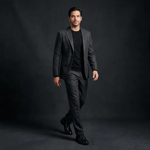 Man Walking in Charcoal Suit