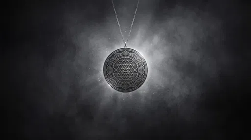 Silver Sacred Geometry Medallion in Dark Mist